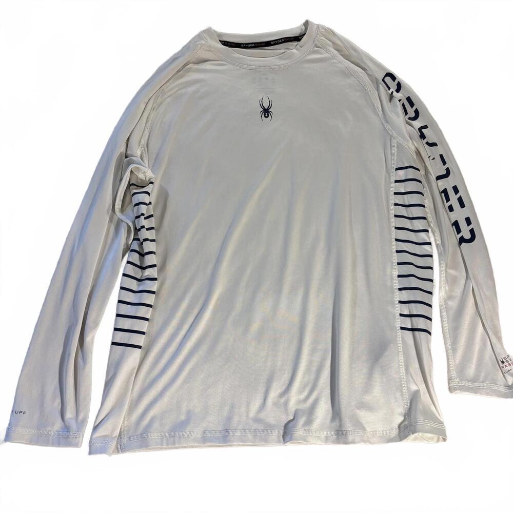 Spyder‎ Men’s Rash Guard Long Sleeve Swim Shirt L White UPF 50+ Quick Dry Surf